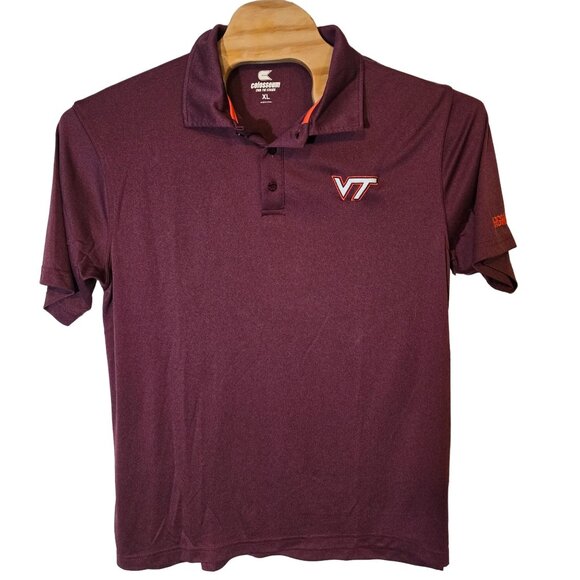 Colosseum Virginia Tech Polo Shirt XL‎ Men's Short Sleeve Maroon Logo - Picture 2 of 5